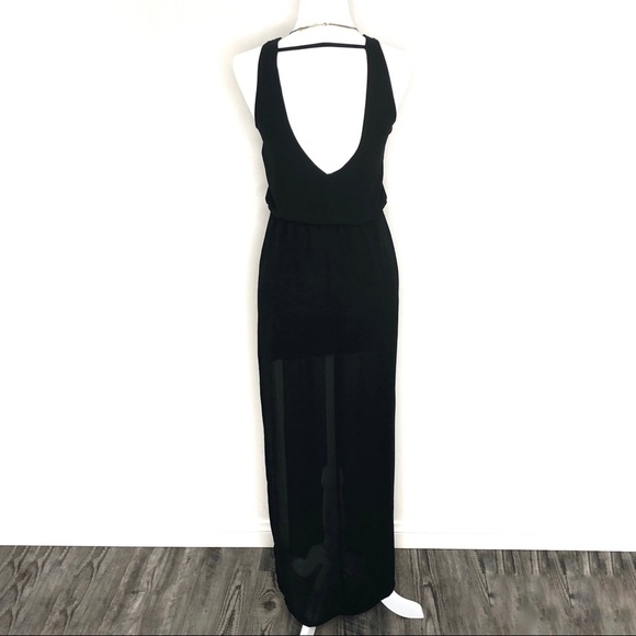 Lush Elegant Maxi Dress Deep V Back Black XS - Picture 16 of 16